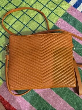 Quilted Chevron Crossbody Bag in Tan